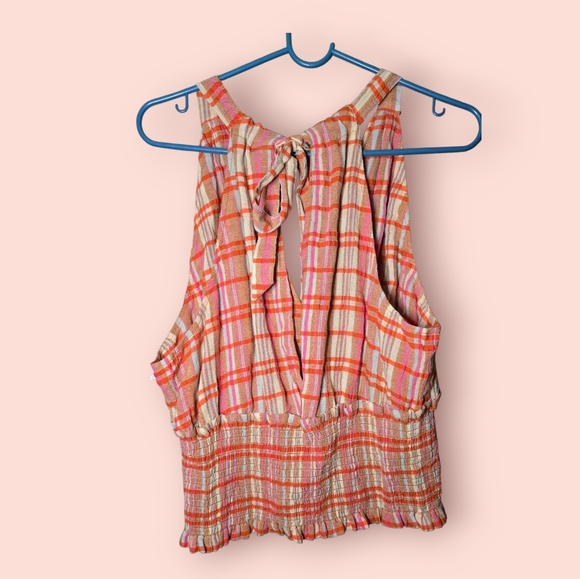 Pilcro Jessie Plaid Halter Top Anthropologie Cotton Casual Women's Shirt Orange - Picture 2 of 3